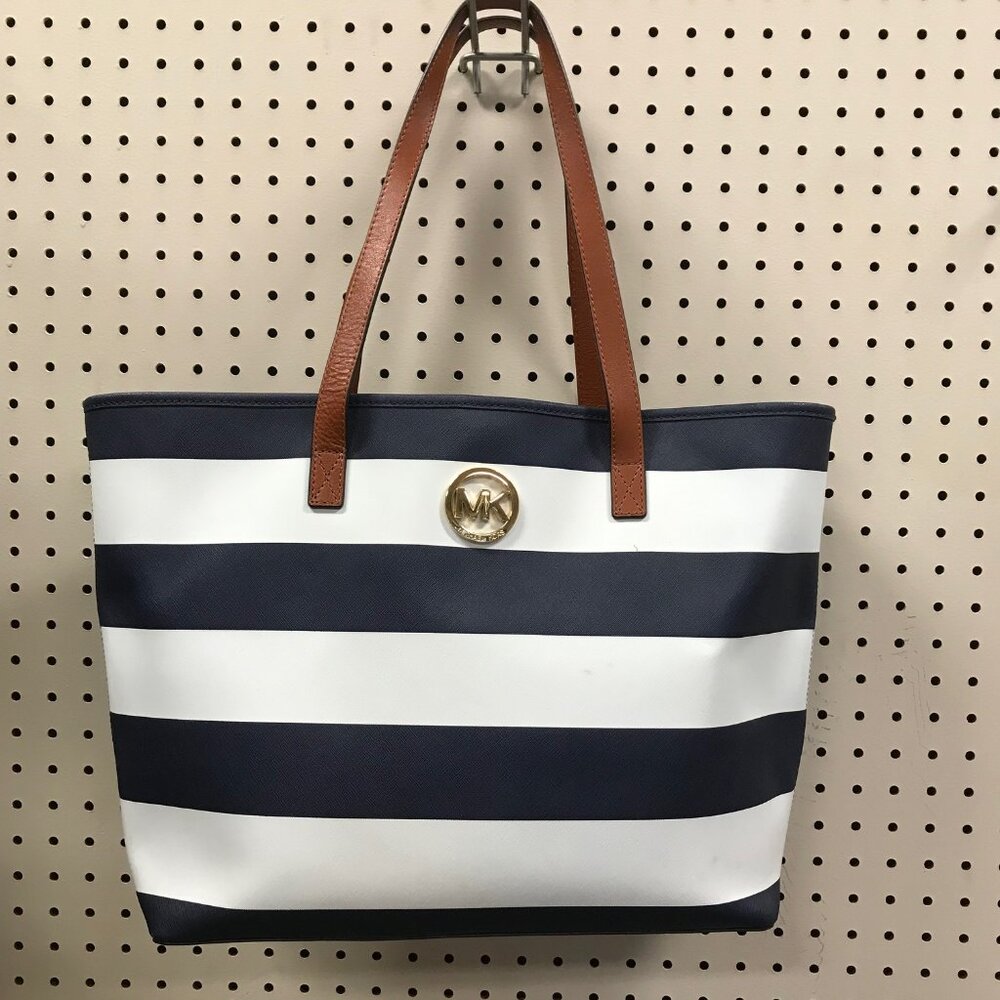 Michael Kors Nautical Navy & White Jet Set Voyager Tote Bag